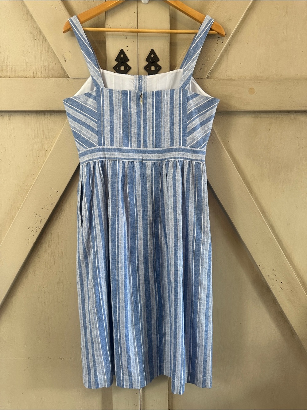 Draper James Blue White Linen Blend Stripe Button Front Midi Dress Size 10 - Picture 8 of 12